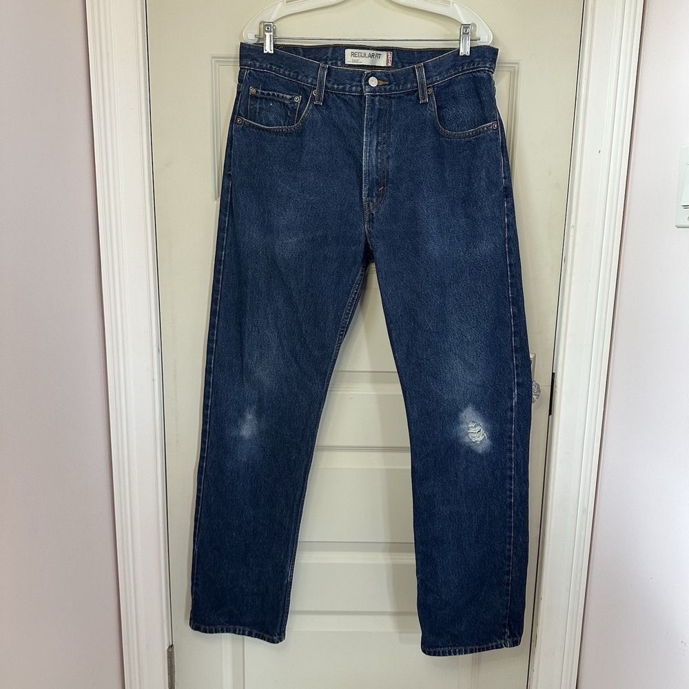 Men's Levi's 505 Blue Denim Jeans Straight Leg Regular Fit 100% Cotton 36 X 34